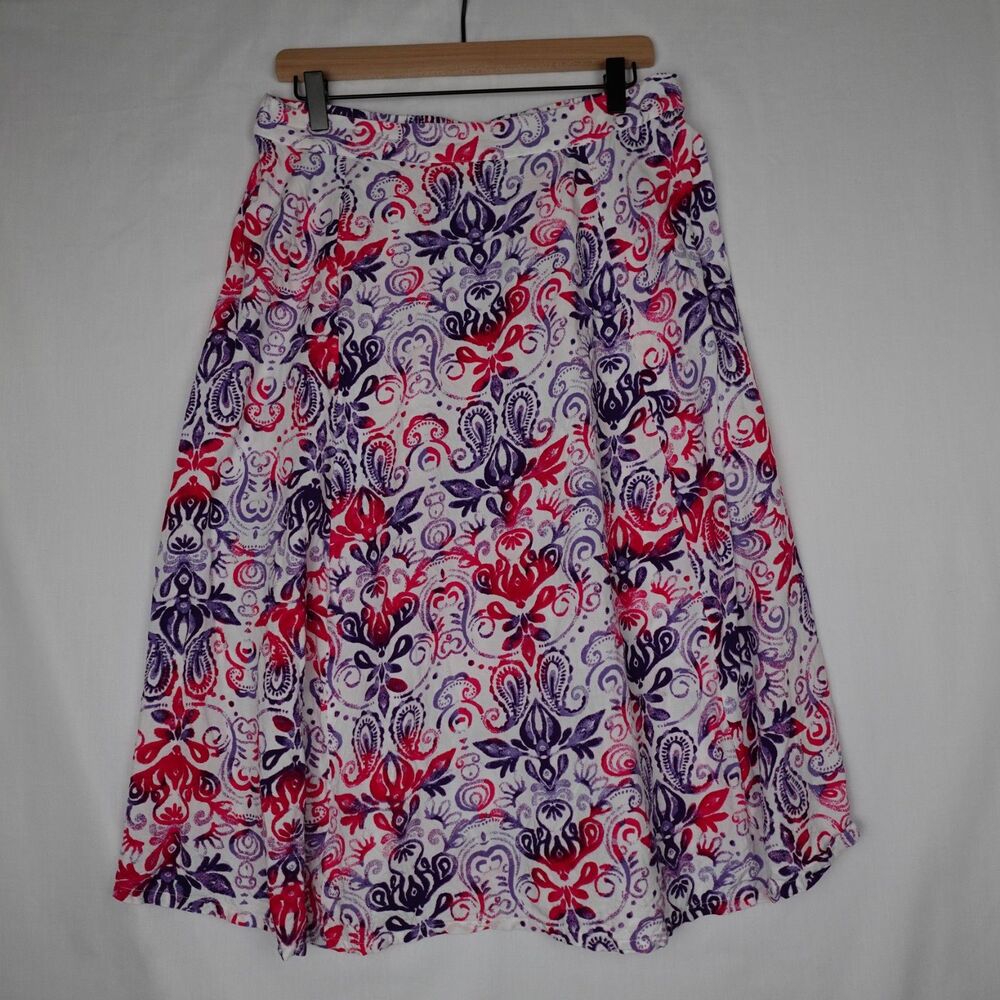 Boca Bay Womens Sz Large A-Line Midi Skirt Multicolor Ornate Damask Scroll Print